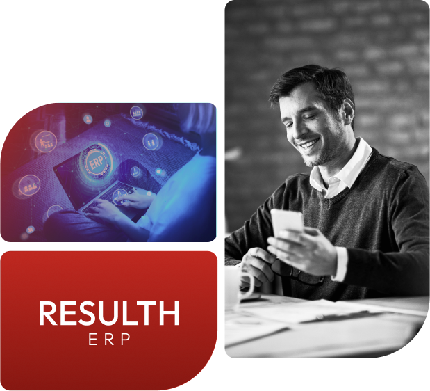 Empresário acompanhando indicadores do Resulth ERP pelo celular